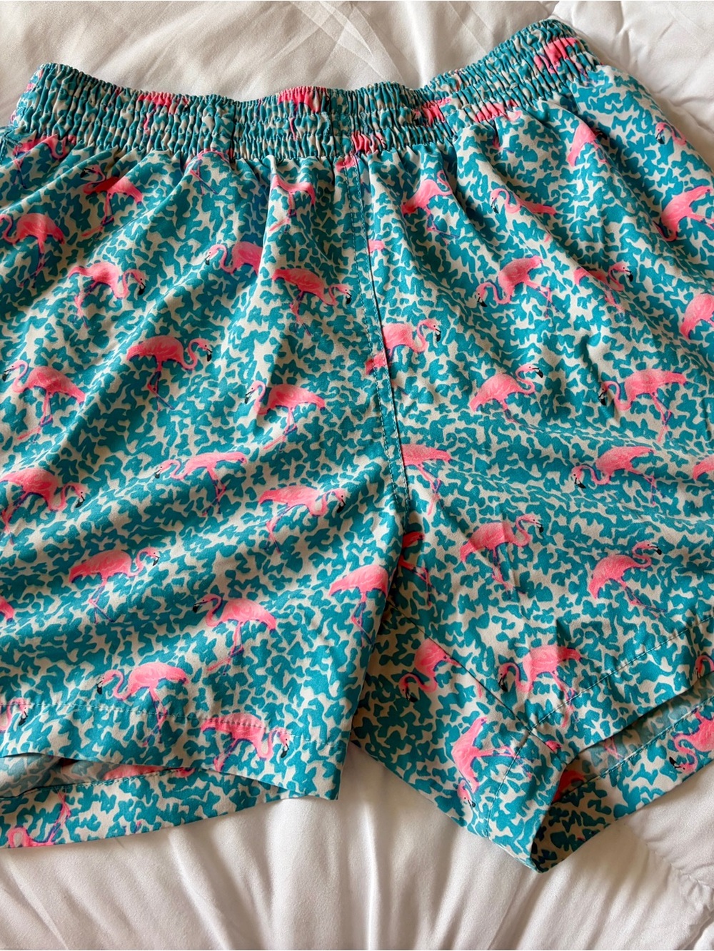 chubbies Teal and Pink Flamingo Swim Trunks